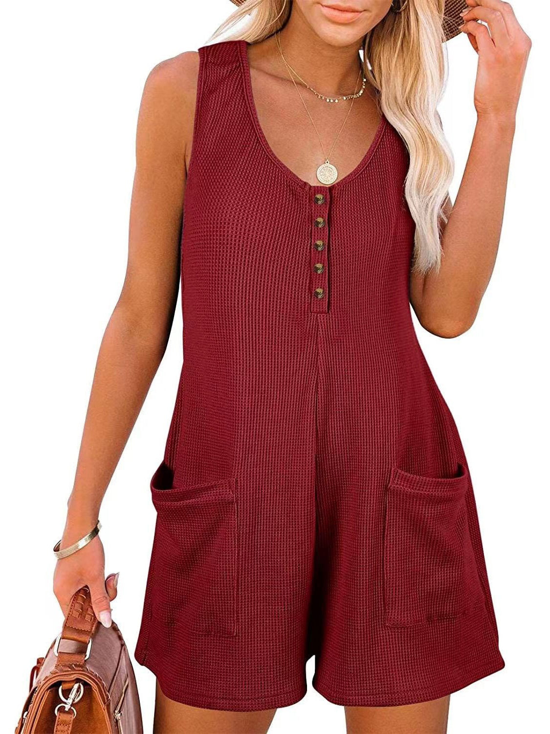 Casual Button-down Pocket Vest Jumpsuit