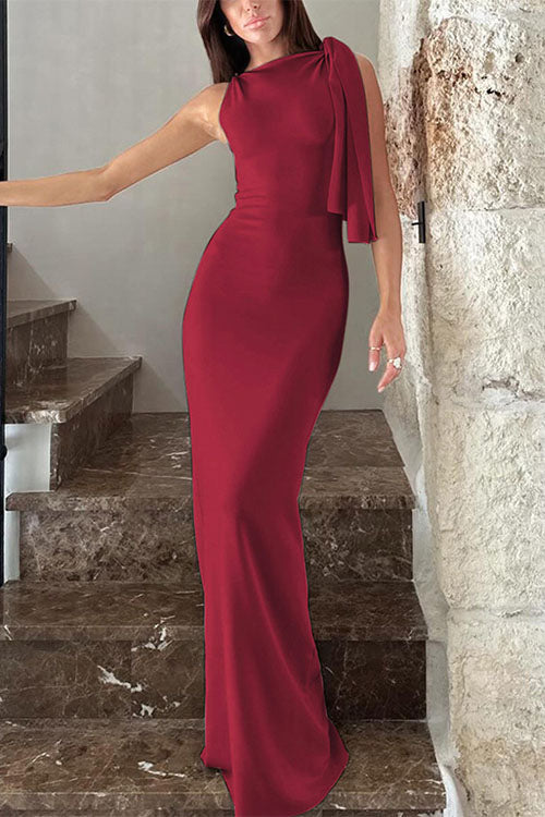 Margovil Elegant Sleeveless Tie Shoulder Bodycon Maxi Dress