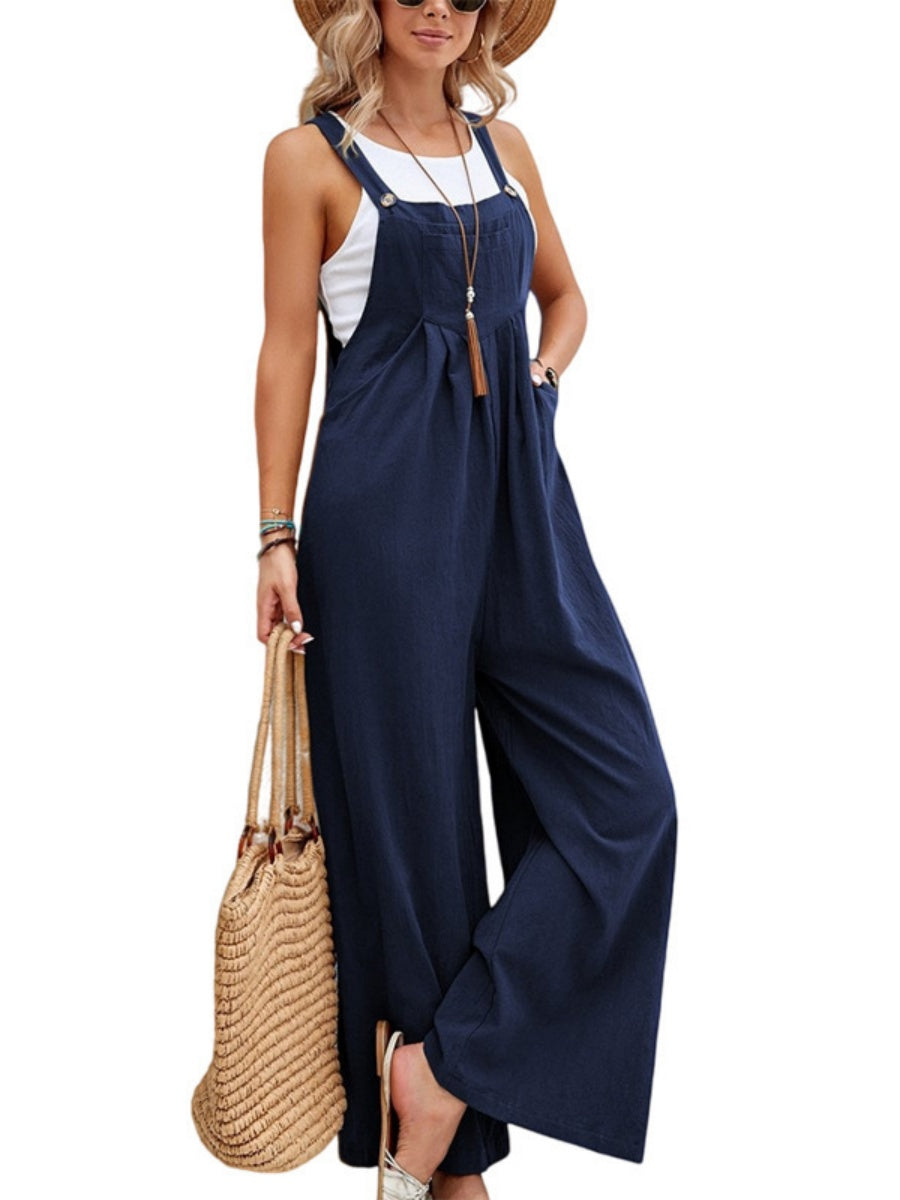 Solid Color Casual Pocket Jumpsuits
