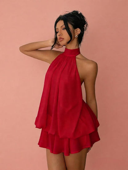 Chiffon Ruffle Halter Neck And Backless Mini&Short Dresses