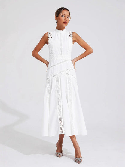 Sleeveless Elegant Long Lace-trimmed Dress