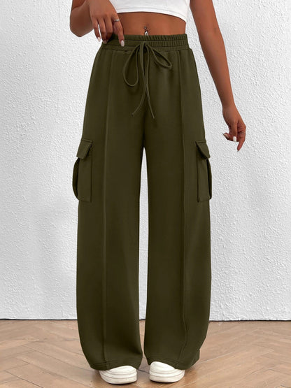 Elastic Waistband Lace Up Pocket Cargo Trousers