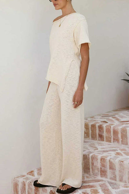 Stylish Asymmetrical Shoulder Short Sleeves Knit Top