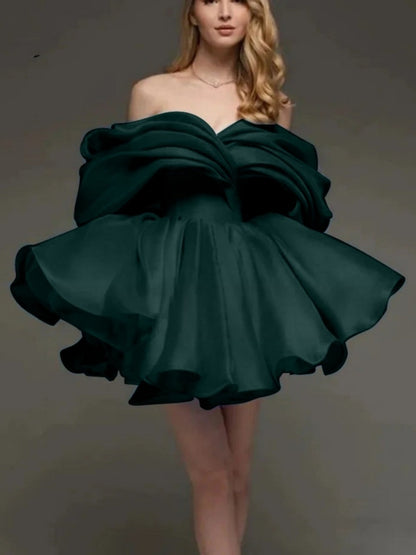Off-the-shoulder Glossy Short Dress