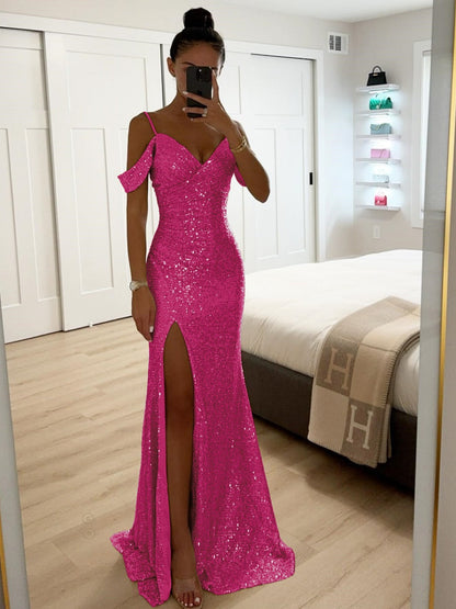 Sequins Slit Formal Dress Maxi Dresses