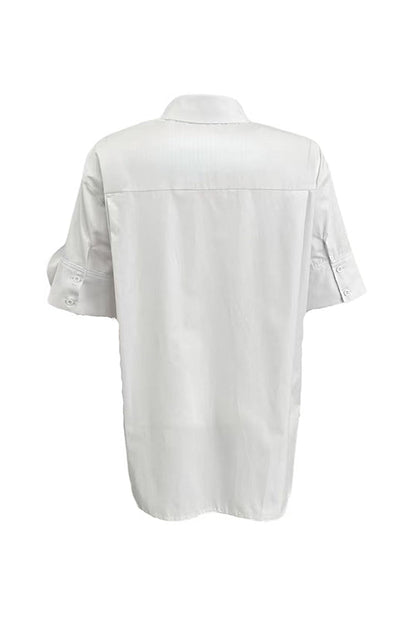 Collared Short Sleeves Button Down Flower Detail Shirt