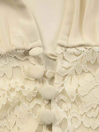 Two-piece Set: Lace Chiffon Cardigan Top, Loose-fitting Sheer Belted Skirt