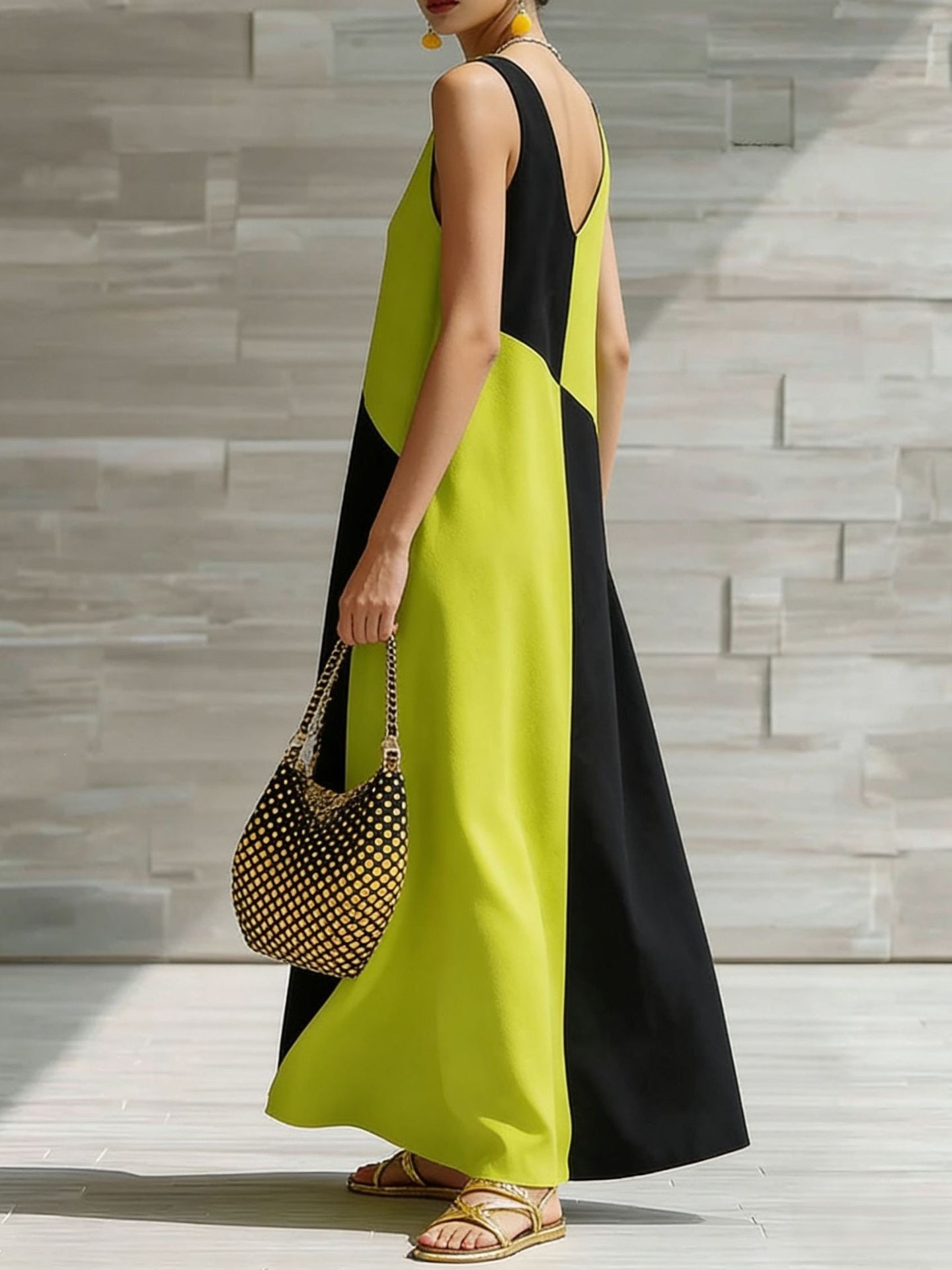 Simple Solid Color Color-blocked Off-shoulder Dress