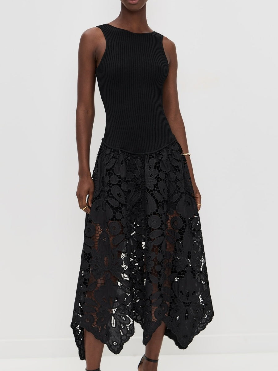 Sleeveless Lace Stitching Irregular Hem Temperament Maxi Dresses