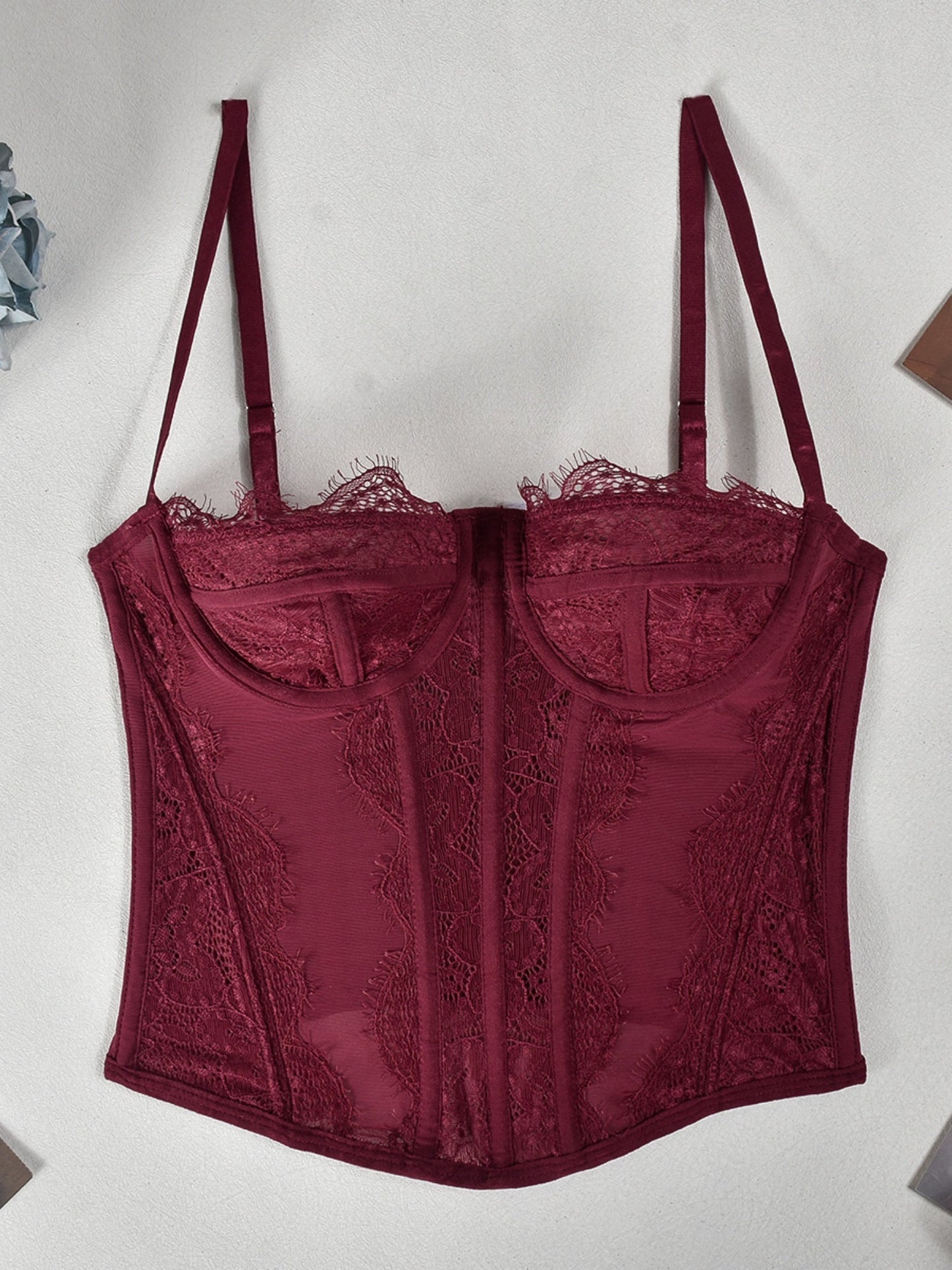 Lace Trim See-through Fishbone Backless Strapless Top Camisoles