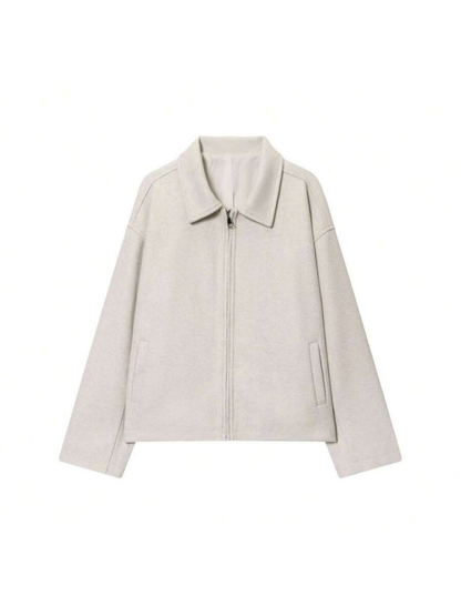 Autumn Minimalist Wool Blend Zip Lapel Jacket