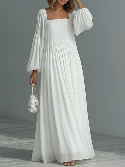 Vacation Balloon Sleeve Big Swing Square Collar Comfort Maxi Dresses