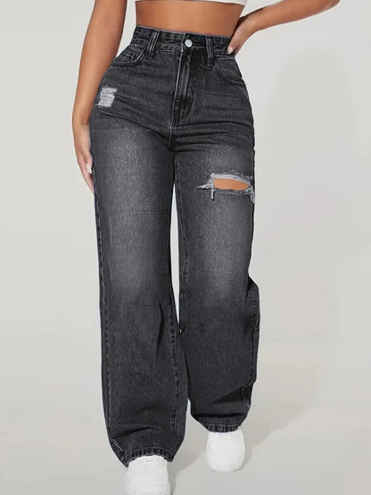 Washed Distressed Ripped Jeans