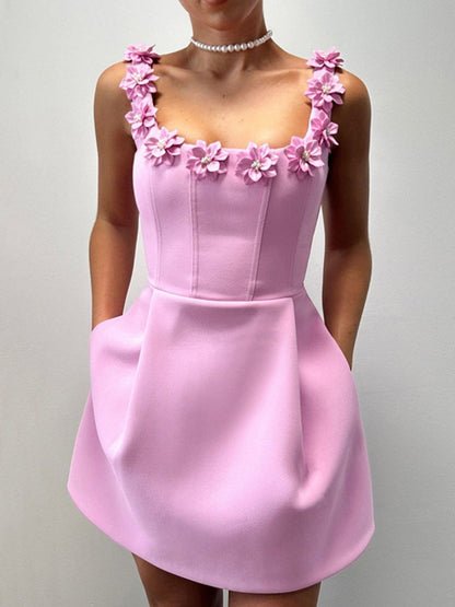 3D Flowers Temperament A-pendulum Seminarians Mini&Short Dresses