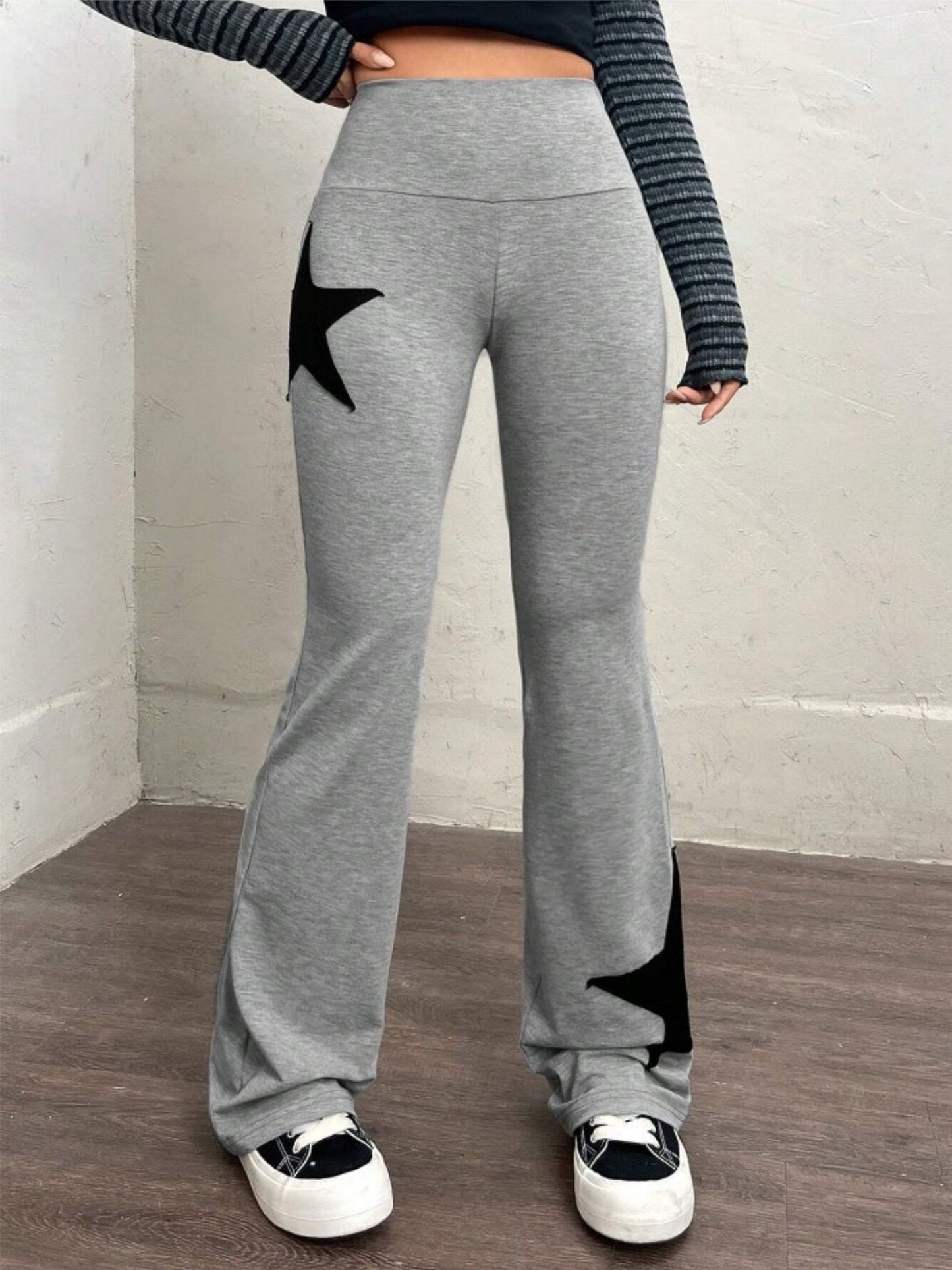 Five-pointed Star Elastic Tights High-waisted With A Slight Flare Pants
