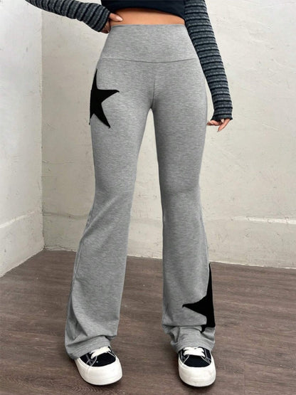Five-pointed Star Elastic Tights High-waisted With A Slight Flare Pants