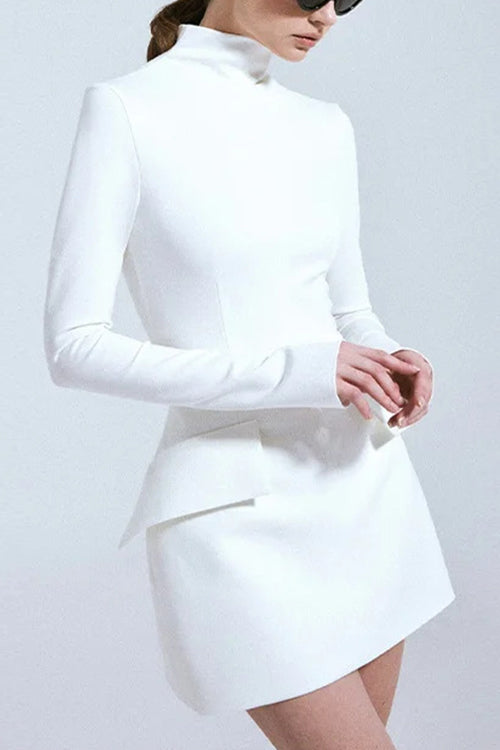 Margovil Mockneck Long Sleeves Waisted Mini Dress