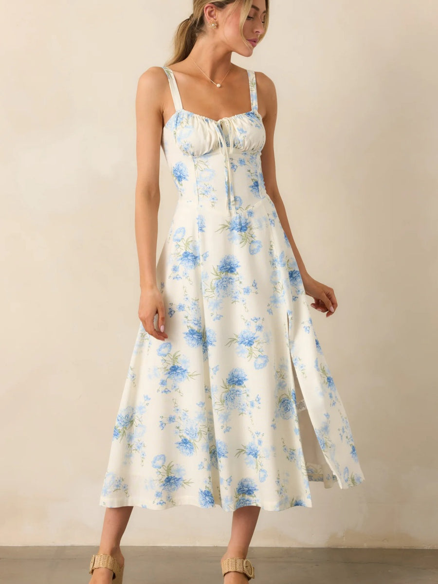 Floral Camisoles Bandage Temperament Slit Sexy Vacation And Leisure Maxi Dresses