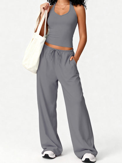 Quick-drying Halter Top Bodycon Trousers Exercise Yoga 2-piece Sets