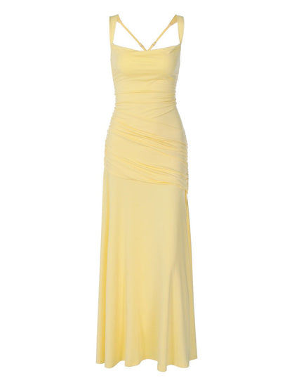 Solid Color Sleeveless Long Bodycon Dress With Back Tie Design