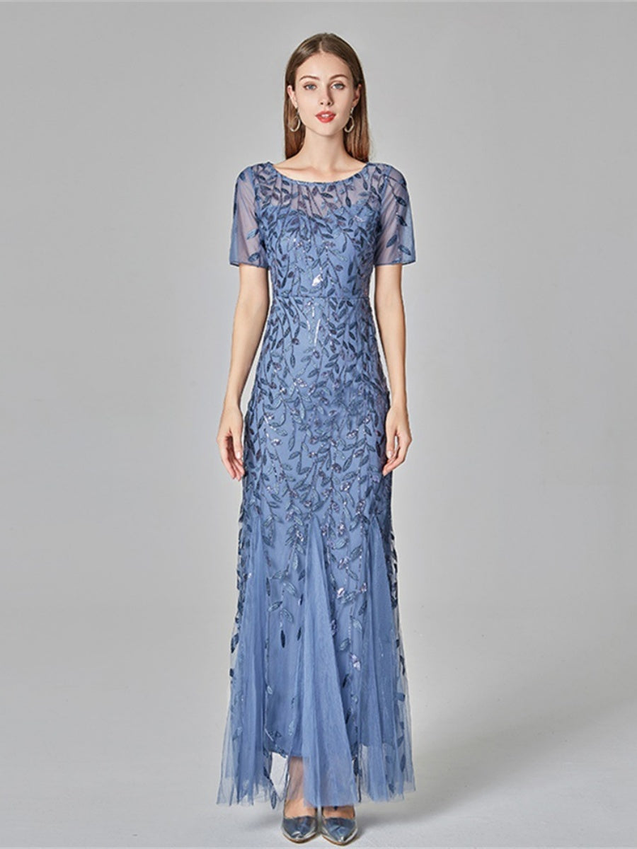 Embroidery Sequins Fishtail Spliced Mesh Formal Dress Maxi Dresses