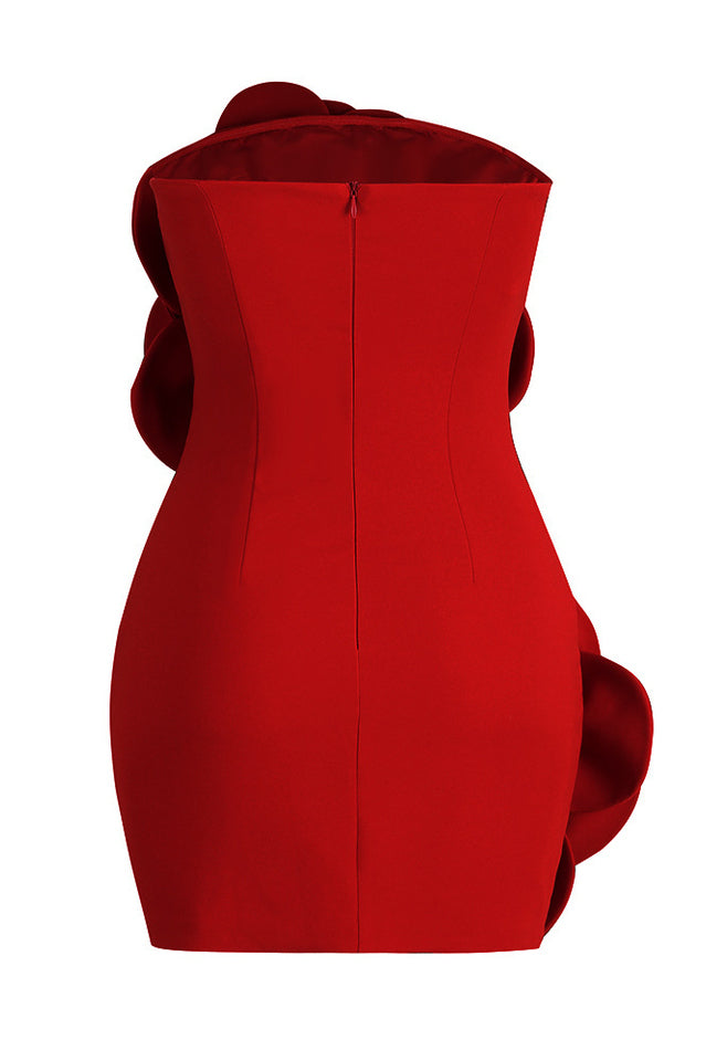 Strapless Oversized 3D Floral Applique Bodycon Mini Dress