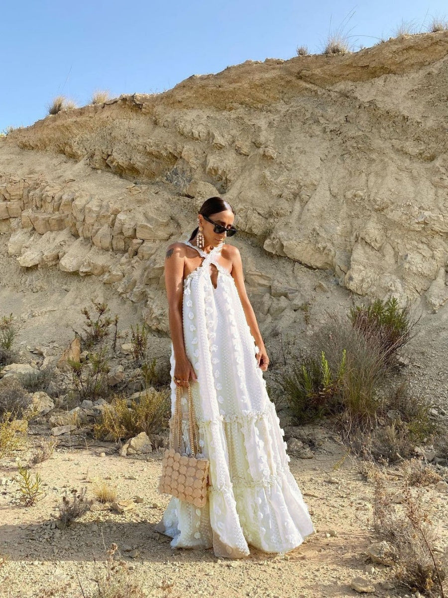 Halter 3D Crochet Lace Maxi Dresses