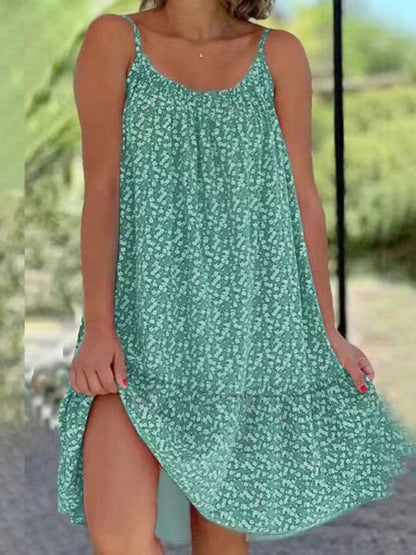 Floral Print Large Skirt Camisoles Mini&Short Dresses