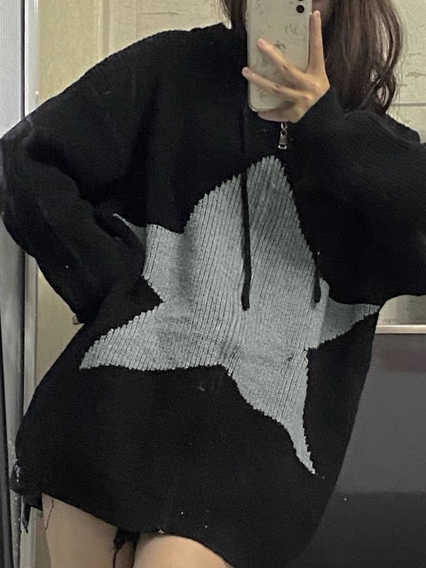 Big Star Print Hooded Cardigan