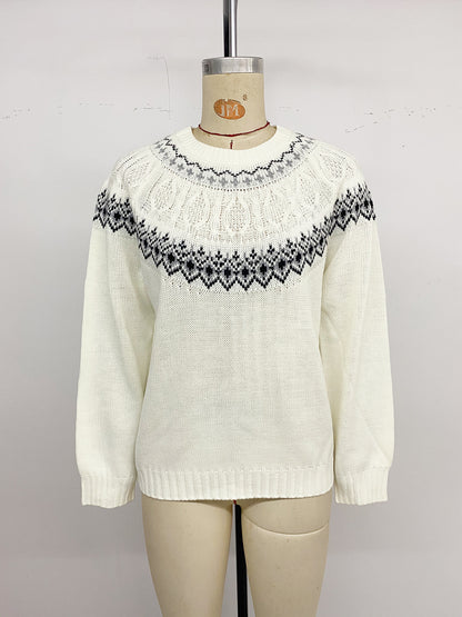 Fair Isle Knitted Jumper High Neck Long Sleeve Pullover For Women 2026