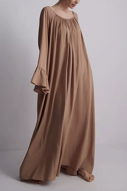 | Solid Loose Slouchy Flared Hem Maxi Dress