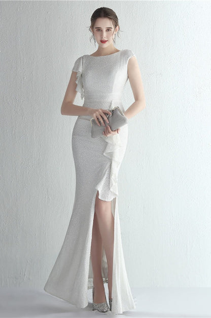 Glitter High Neck Mermaid Slit Formal Dress