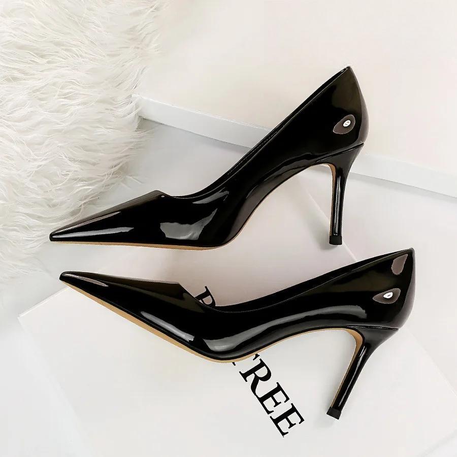 Patent Leather Pointed Toe Stiletto Pumps for Women Office Wear