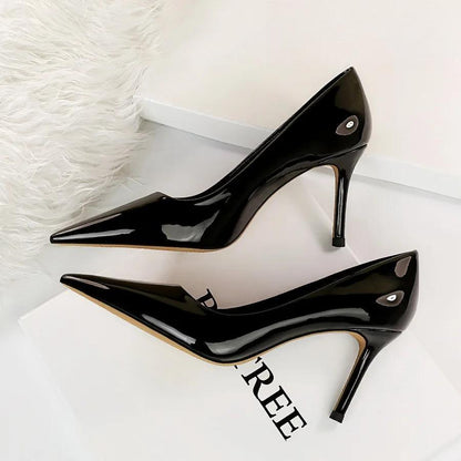 Patent Leather Pointed Toe Stiletto Pumps for Women Office Wear