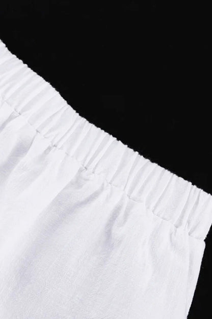 V-neck Lantern Sleeve Cotton Shirt Set