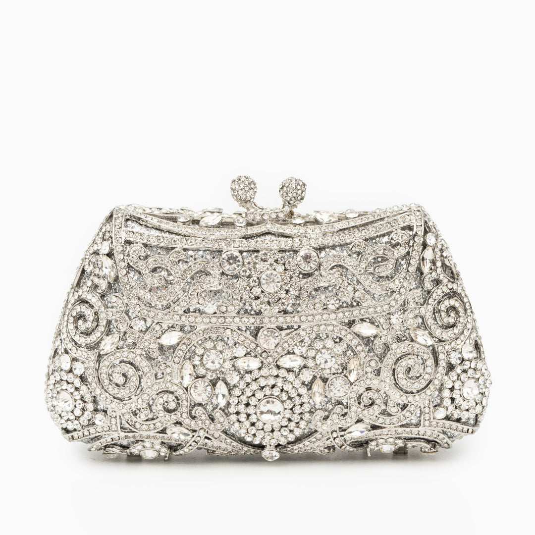 Ayanne Silver Crystal Clutch Bag