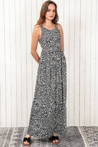 gray leopard print maxi dress