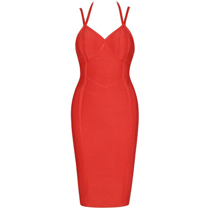 Bandage Deep V-Neck Halter Strap Panel Seam Bodycon Midi Cocktail Mini Dress