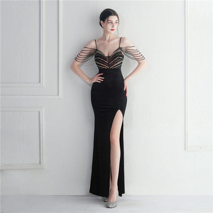 Korean Velvet Sequined Annual Party Social Long Evening Dress