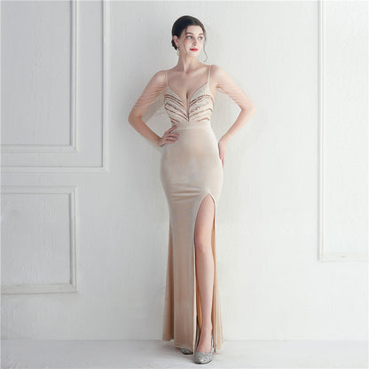 Korean Velvet Sequined Annual Party Social Long Evening Dress