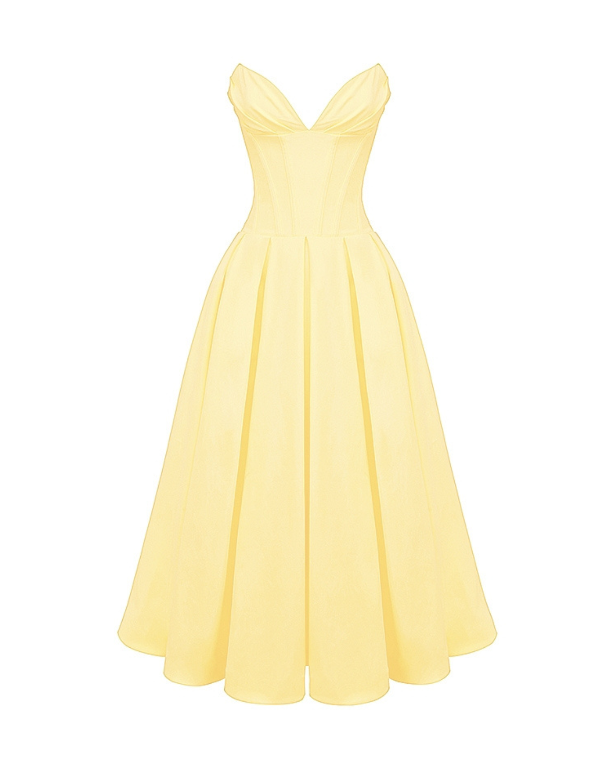 Strapless Corset Sweetheart Neckline Box Pleat A-Line Midi Dress