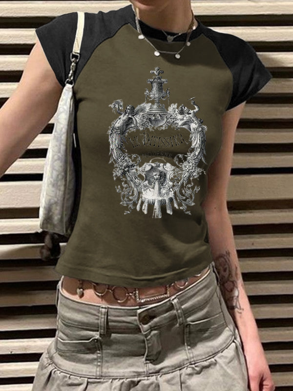 Retro Abstract Print Short Sleeve Tee