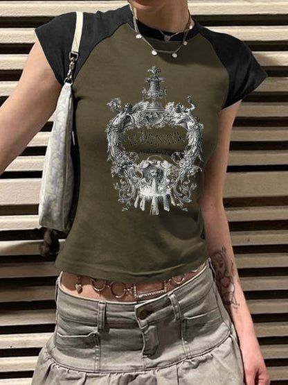 Retro Abstract Print Short Sleeve Tee