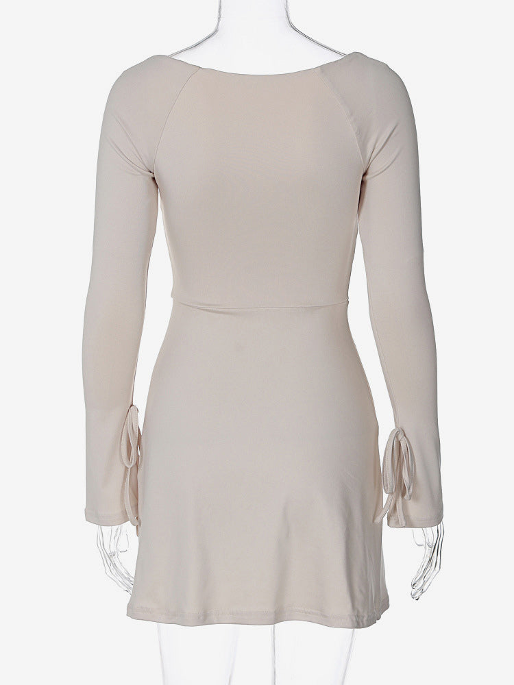 Square Neck Flared Sleeves Slit Birthday Party Mini Dresses