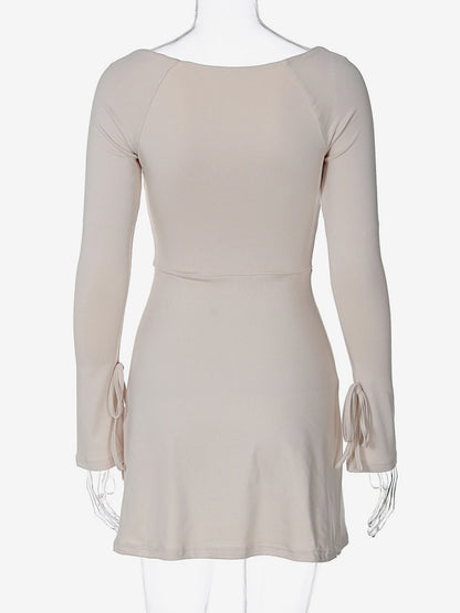 Square Neck Flared Sleeves Slit Birthday Party Mini Dresses