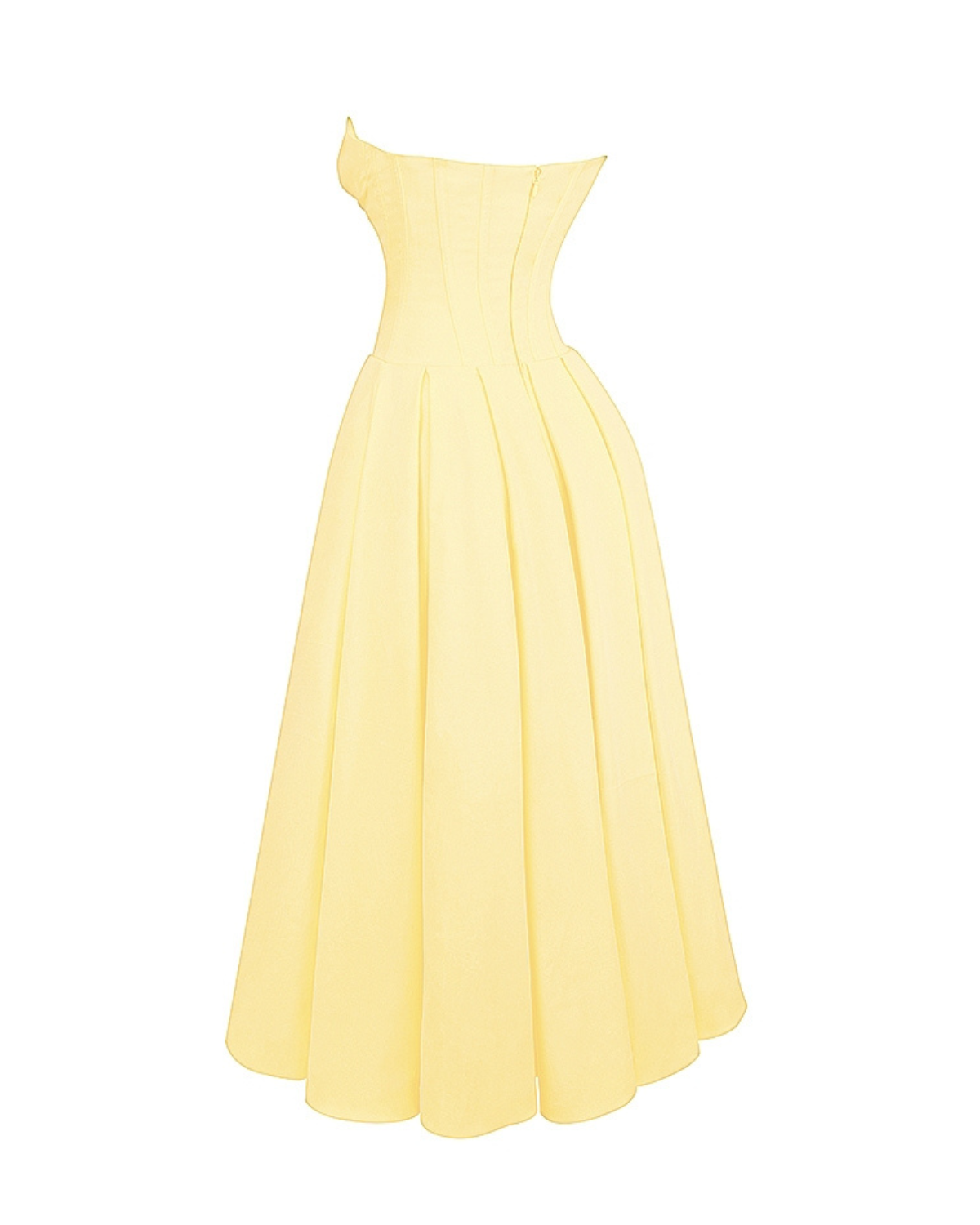Strapless Corset Sweetheart Neckline Box Pleat A-Line Midi Dress