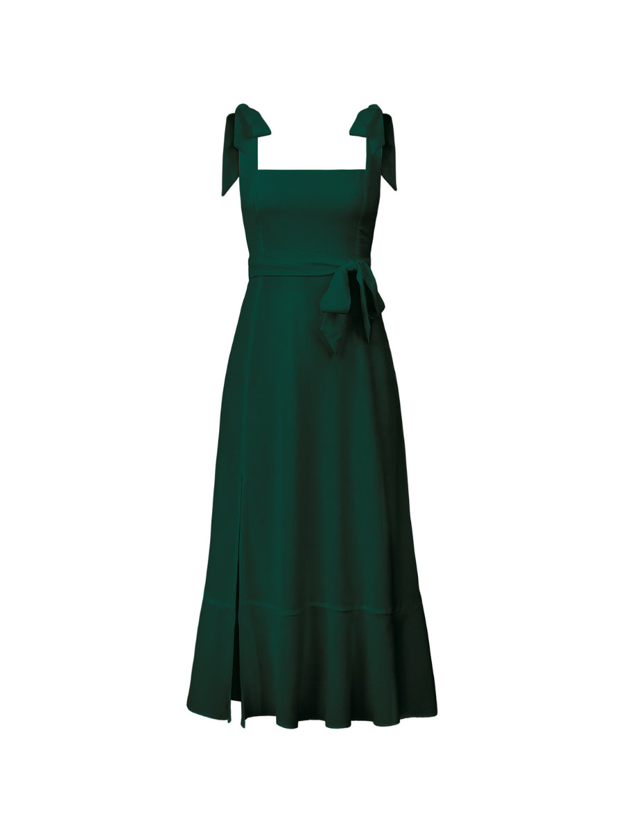 AVIANCA SHOULDER TIE BRIDAL MIDI DRESS - EMERALD