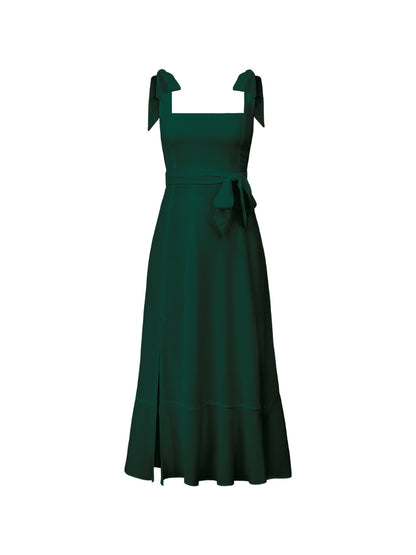 AVIANCA SHOULDER TIE BRIDAL MIDI DRESS - EMERALD