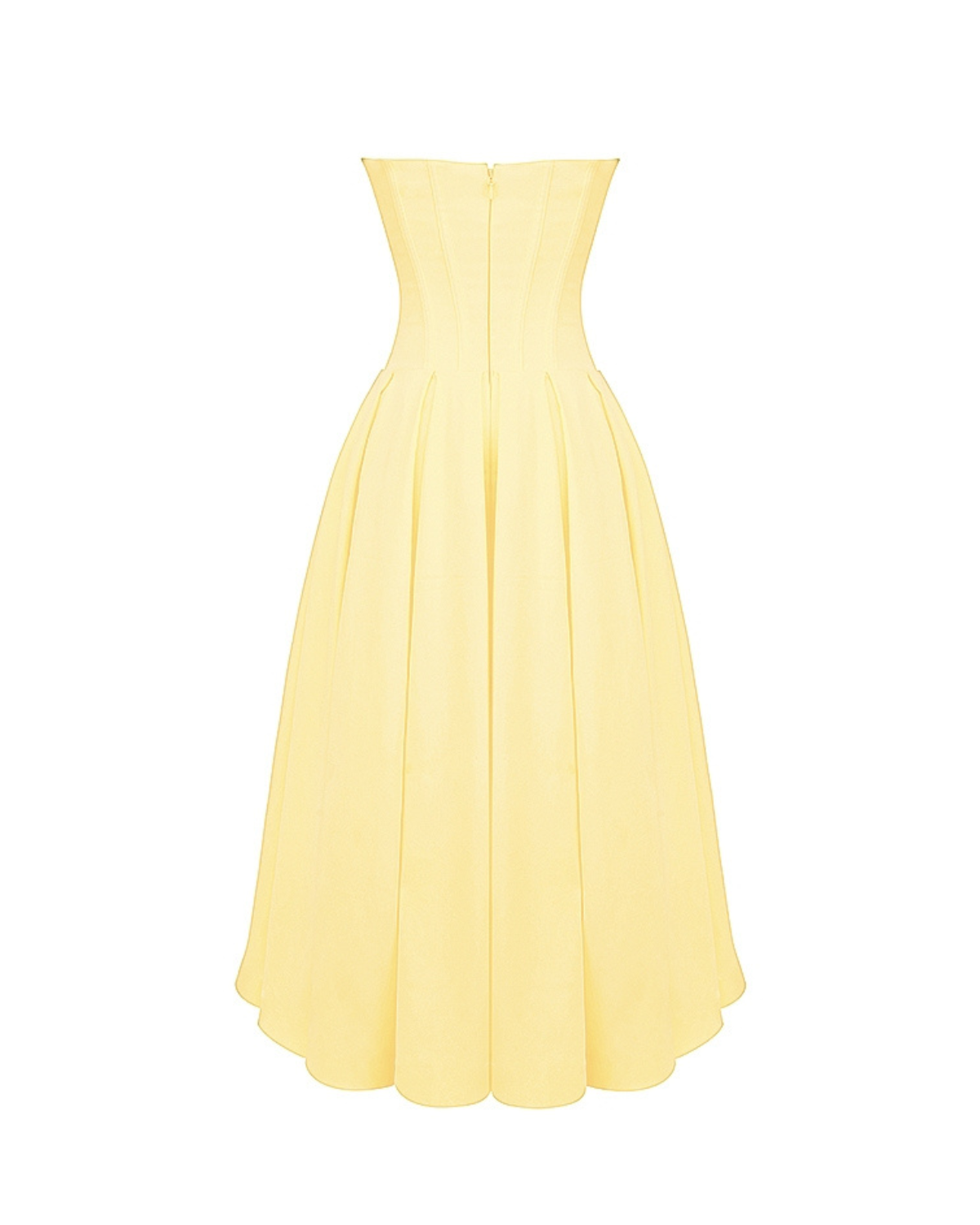 Strapless Corset Sweetheart Neckline Box Pleat A-Line Midi Dress