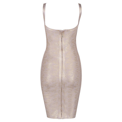 Clothes Bandage One Piece Dress Elegant Gold V neck Evening Dress